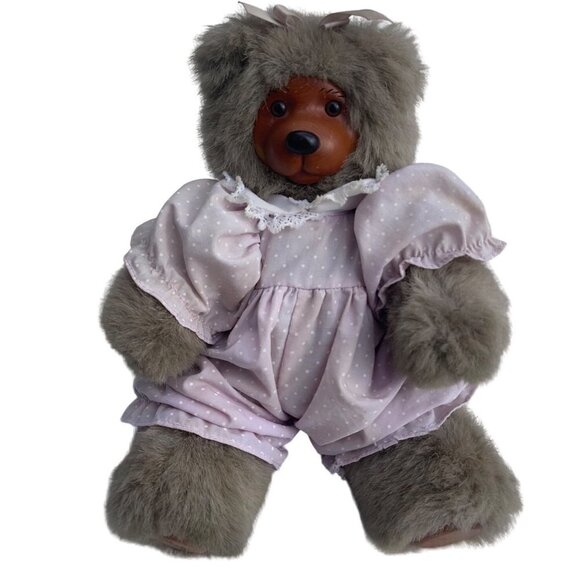 Vintage Robert Raikes Stuffed Bear with Jointed Arms/Legs and Wooden Details - Picture 1 of 6